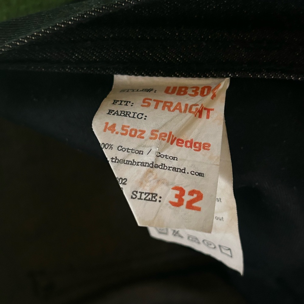 Unbranded Brand Jeans Mens 32 Black UB304 Straight Fit 14.5 oz Selvedge Raw - Picture 4 of 8